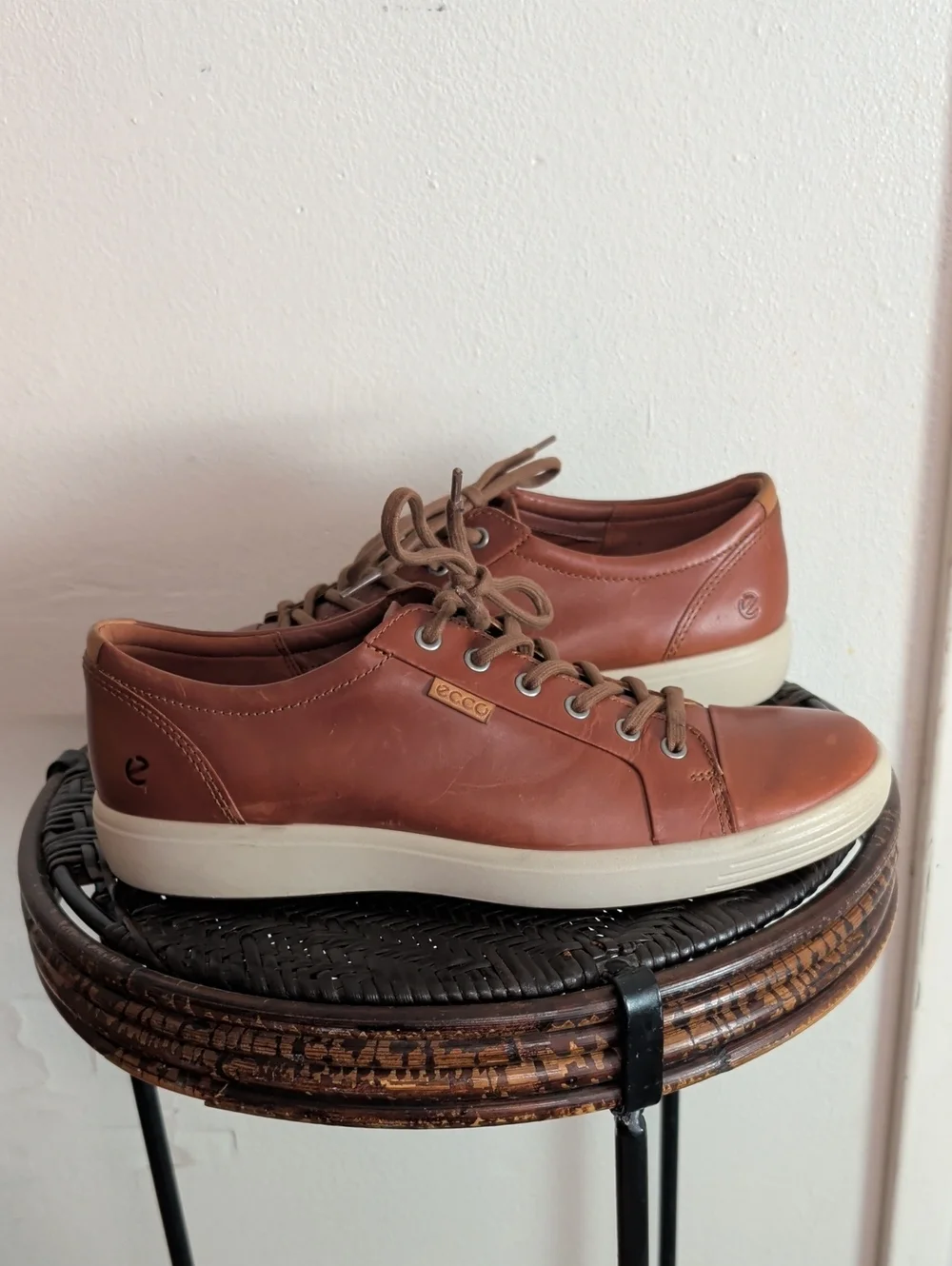 ECCO Cognac Brown Leather Soft VII 7 Sneakers Men Size 44 = US 10-10.5